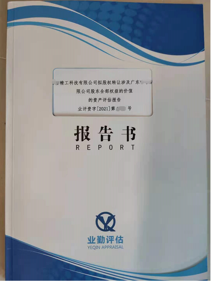 广东某纳米材料公司股东权益价值评估报告，企业股权转让价值评估报告书