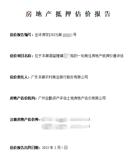 位于丰顺县留隍镇****路的一处商住房地产抵押价值评估方案